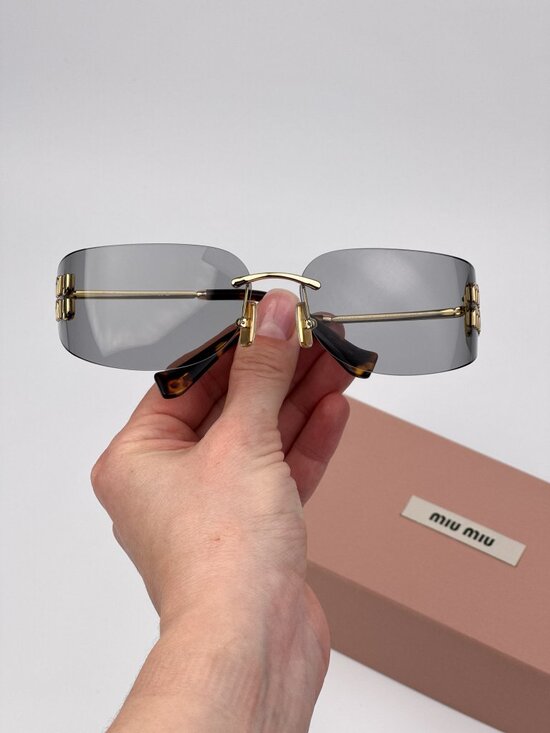 Miu Miu Women’s Sunglasses – Gold Grey Rectangle Rimless (MUA51S 5AK50K) main image 8